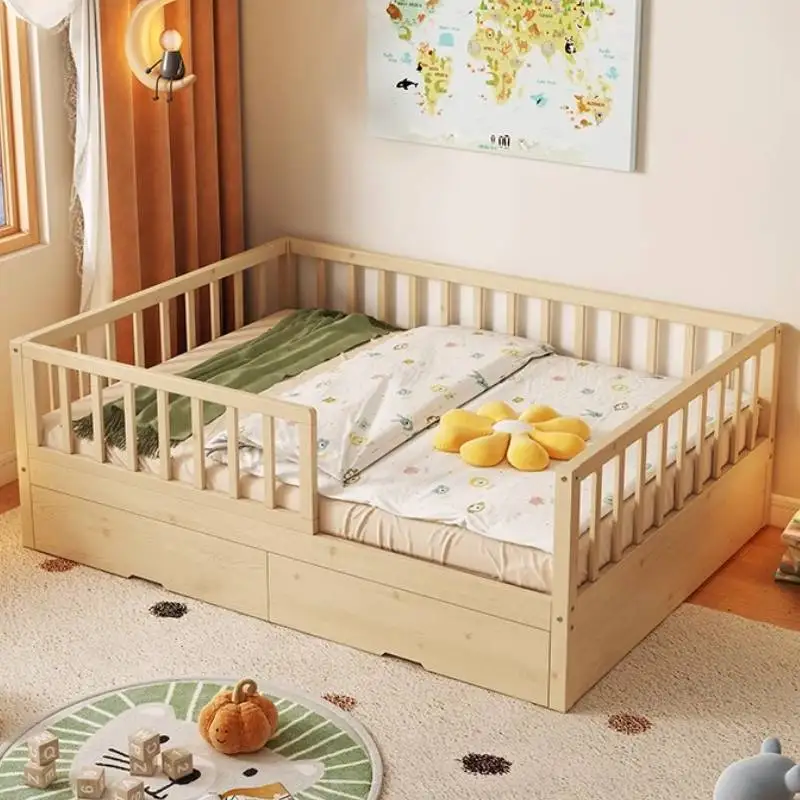 Żółte Drewniane Łóżka Dziecięce Baldachim Bezpieczeństwo Barierka Jednoosobowe Łóżka dla Niemowląt Dzieci Nowoczesny Design Camas Infantiles Meble Dom