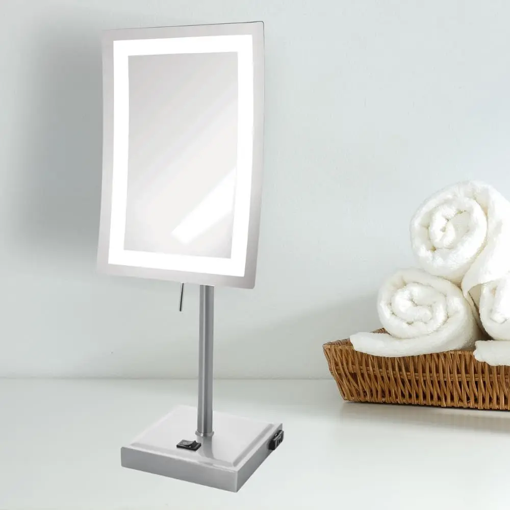 Miroir de maquillage LED nickelé avec grossissement 5X et design de table éclairé