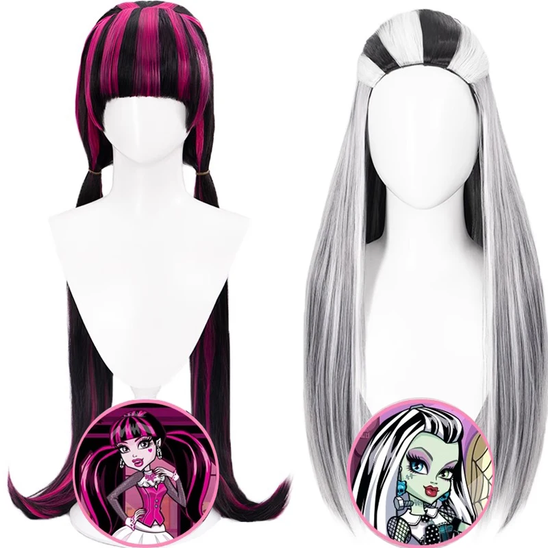 

Monster High Cosplay Draculaura Wig Long Hair Long Black Pink Wig frankie Monster High Frankie Cosplay Wigs Black Mix Whitet Wig