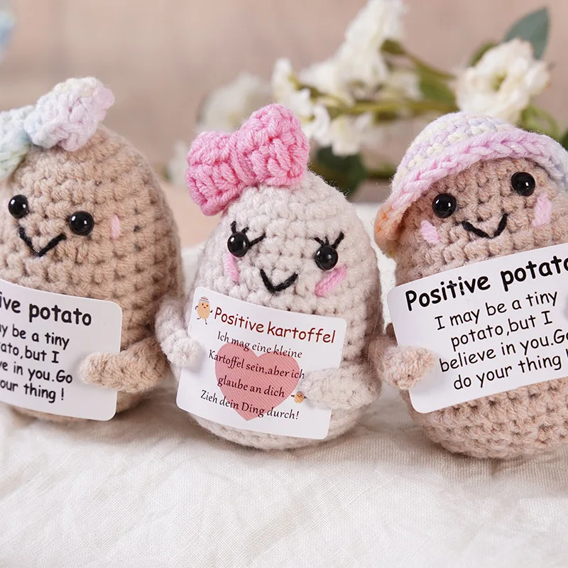 Funny Butterfly Knot Potato Hug Pocket Doll Home Decor Handmade Positive Energy Plush Wool Knitted Doll with Card Christams Gift