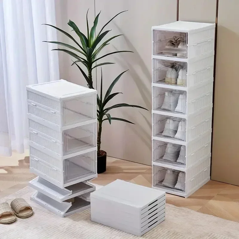 

For Shoe Box 6 Layers 3 Layers Foldable Transparent Sneaker Shoe Storage Organizers Box Stackable Dustproof High-top Cabinet
