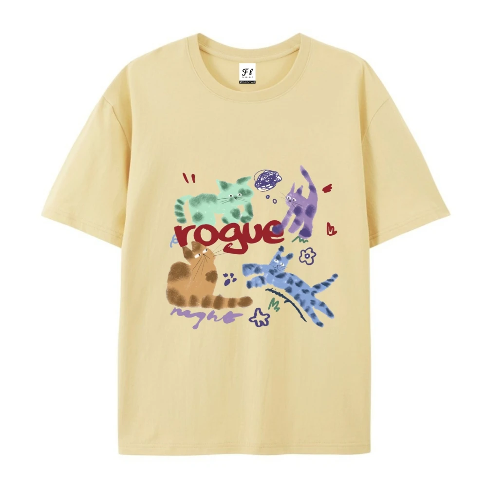 グラフィック Tシャツ女性服かわいい猫プリント Tシャツトレンディな楽しいパターンルーズフィット日常着ファッショナブル