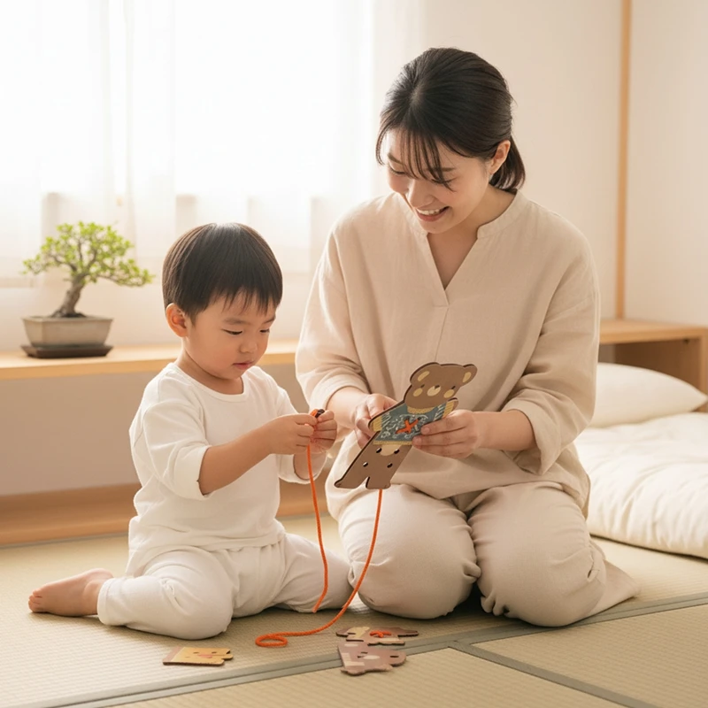Montessori Boy And Girl Baby The Little Bear Threading Toy Is An Educational And Educational Toy With A Round Little Bear Imag