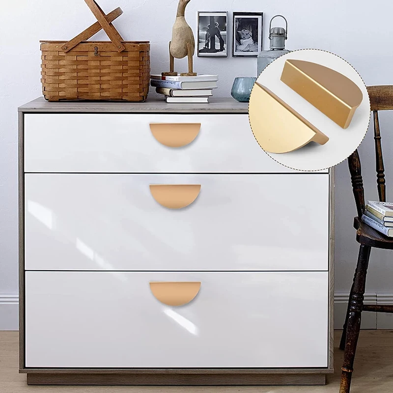 8Pack Champagne Gold Drawer Pulls,2.5 Inch Half Moon Cabinet Drawer Pulls Kitchen Handles, Modern Cabinet Hardware Pulls-A73M