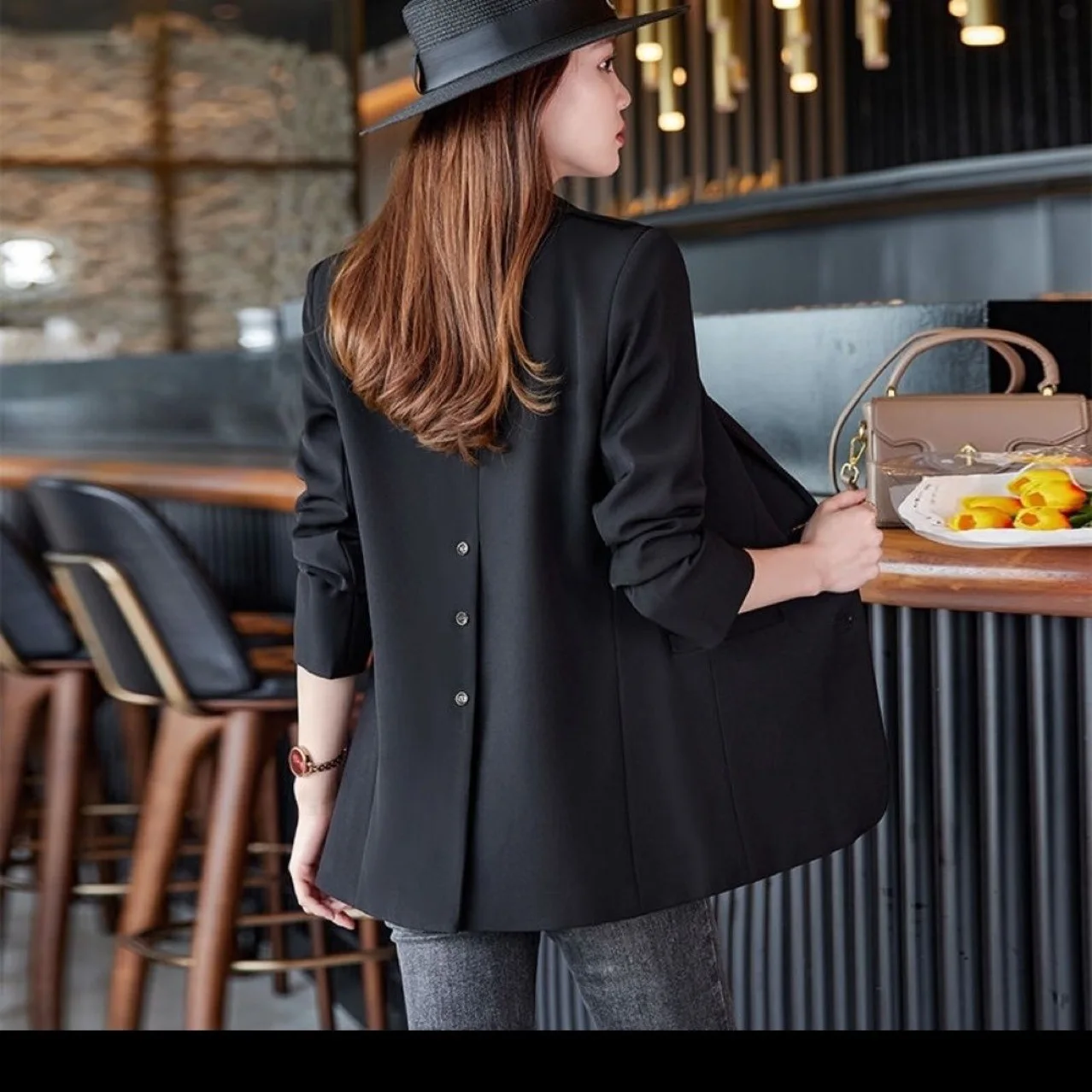 

Свободный женский костюм с длинными рукавами, модный весенний пиджак из полиэстера с дизайном рукавов-лепестков, для трансграничной торговли