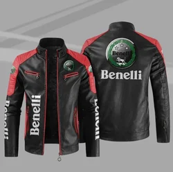 Benelli-chaqueta de cuero PU para motocicleta, abrigo informal con cremallera, prendas de vestir para hombre