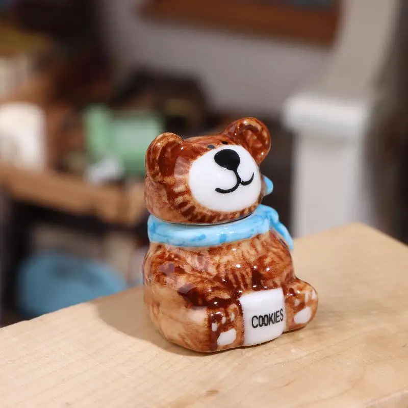 1/3Sets Miniature Dollhouse Porcelain Bear Cookie And Candy Jars Ornaments Doll Kitchen Party Decoration Accessories