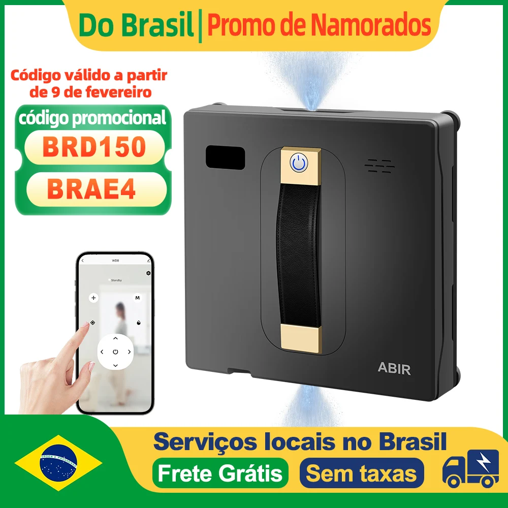 (Código promocional: BRD150)Robô Lavador de Janelas ABIR WD8, Pulverização de Água Dupla, Memória Inteligente, Sucção a Vácuo de Alta Potência, Sensor a Laser, Robô de Limpeza de Vidros Domésticos, Controle por APP