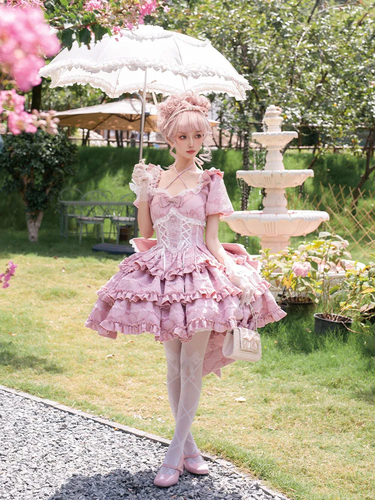 Op Princess Bow Training Dress Original Design New Spring Summer Girl Women\'s Lolita Puff Sleeve Slim Pettiskirt Party Dresses