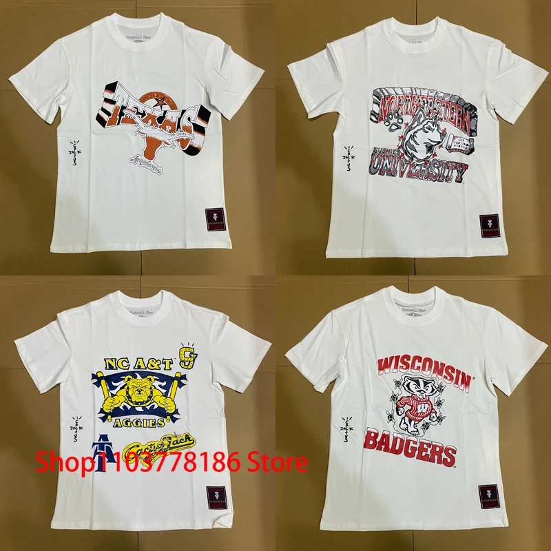 

High Street Fashion Men Women Round Neck Short Sleeve Top Tee Funny Letter Print Cactus Jack T-shirt Real Photo