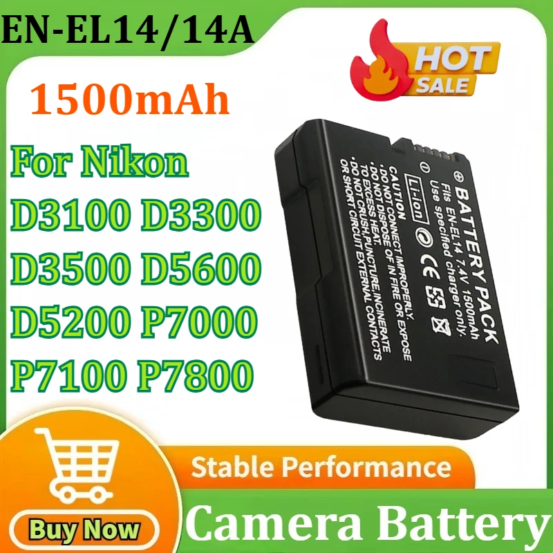 

EN-EL14 EN-EL14A 7.4V 1500mAh Rechargeable Li-ion Battery for Nikon D3100 D3300 D3500 D5600 D5200 P7000 P7100 P7800 Camera