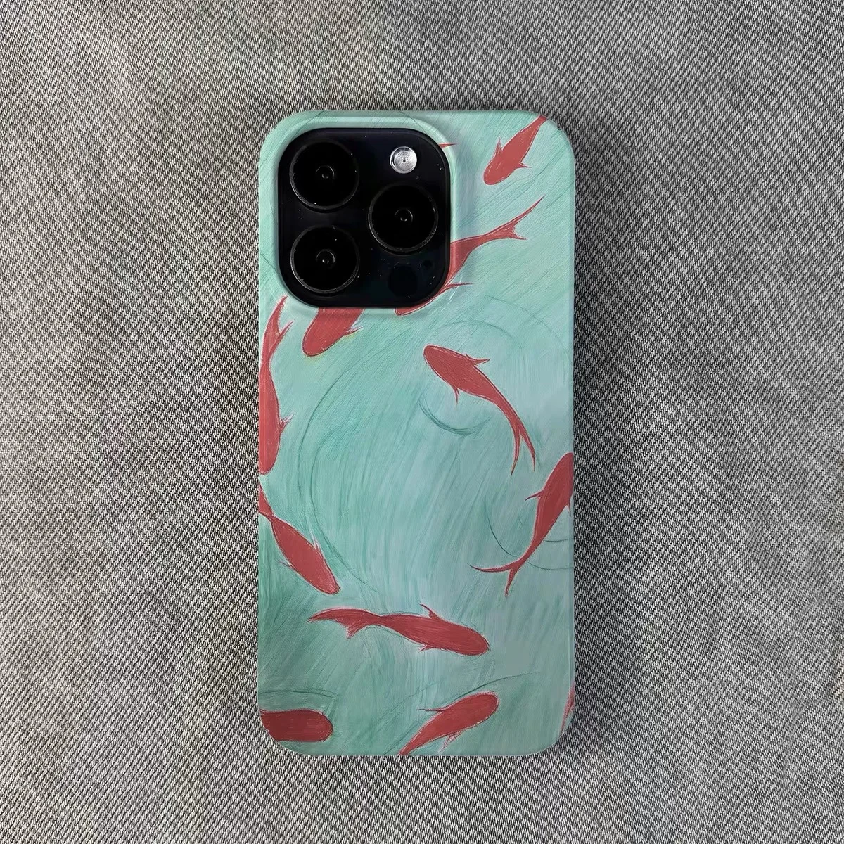 حافظة هاتف سفلية خضراء مع سمكة حمراء لهاتف آيفون 17 Air 16E 15 PROMAX 14 Plus 13 12 MINI 11 PRO 16Plus XR XS غطاء هاتف أكريليك #3