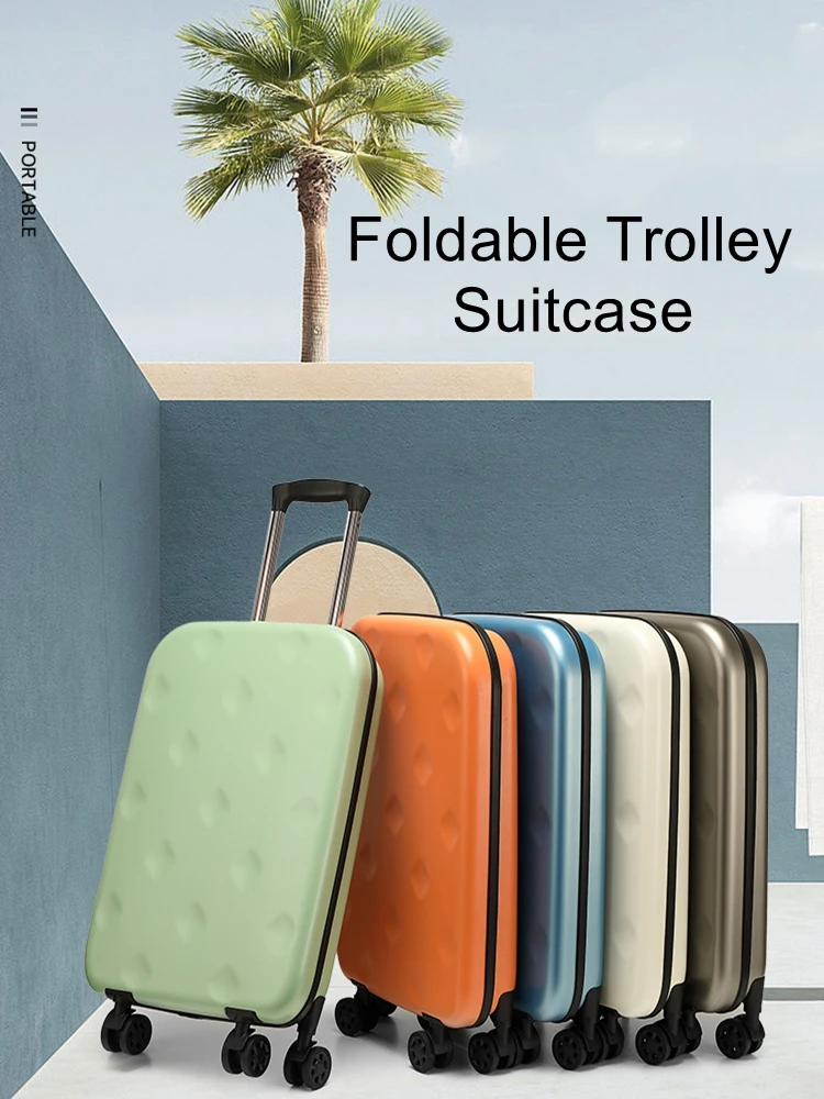 

Foldable Trolley Suitcase with Multi-Directional Wheels Portable Storage Luggage with Combination Lock Carry-On Suitcase