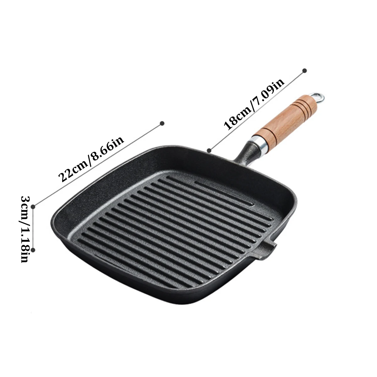 Cast Iron Steak Frying Pan, Uncoated And Non Stick, Household Stripe 24Cm Special Pan For Frying Beef Steak, Flat Bottomed Pan