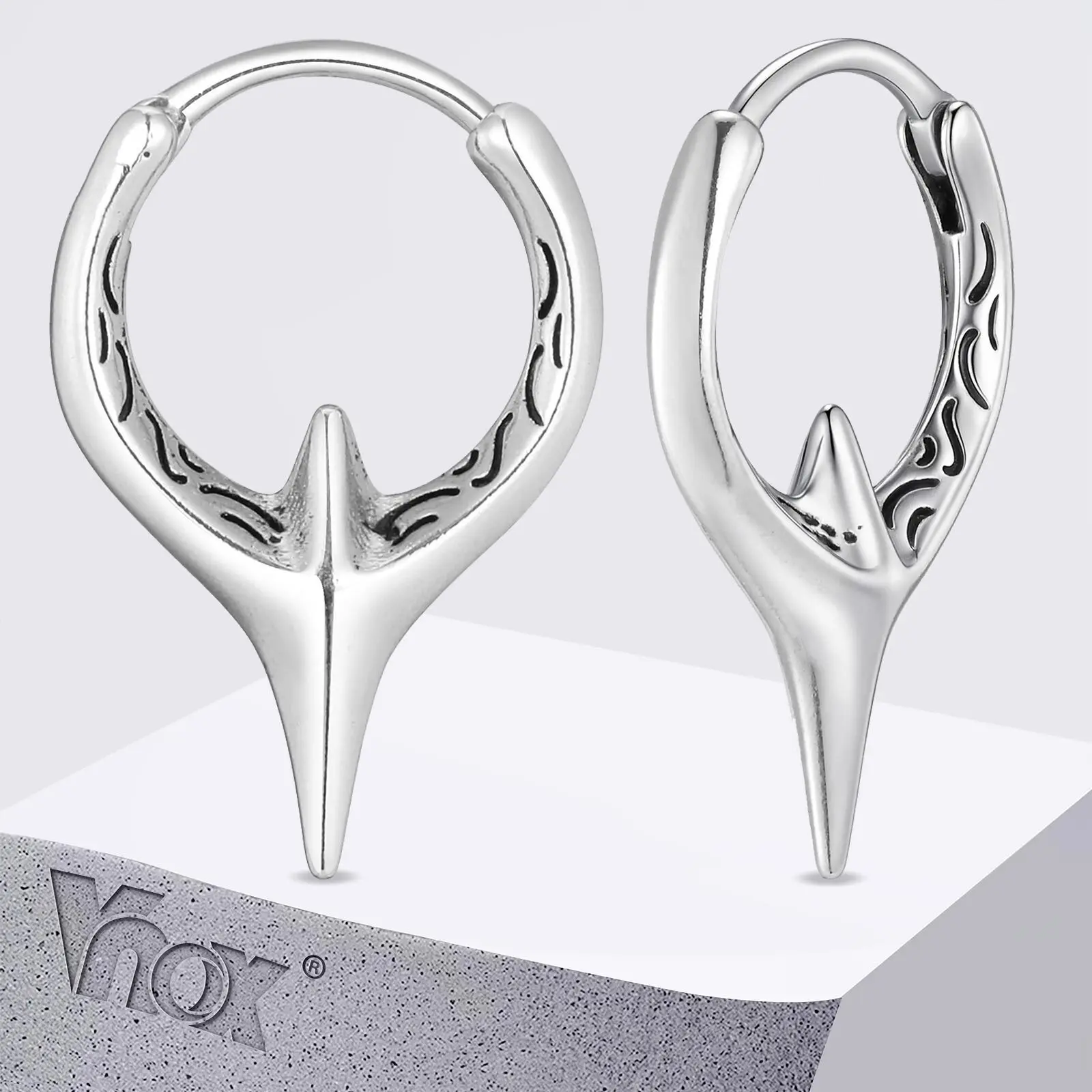 Vnox Stainless Steel Star Huggie Hoop Earrings for Men Boys, 14.8mm Wide 22.5mm High, Punk Silver Color Earring for Pierced Ears