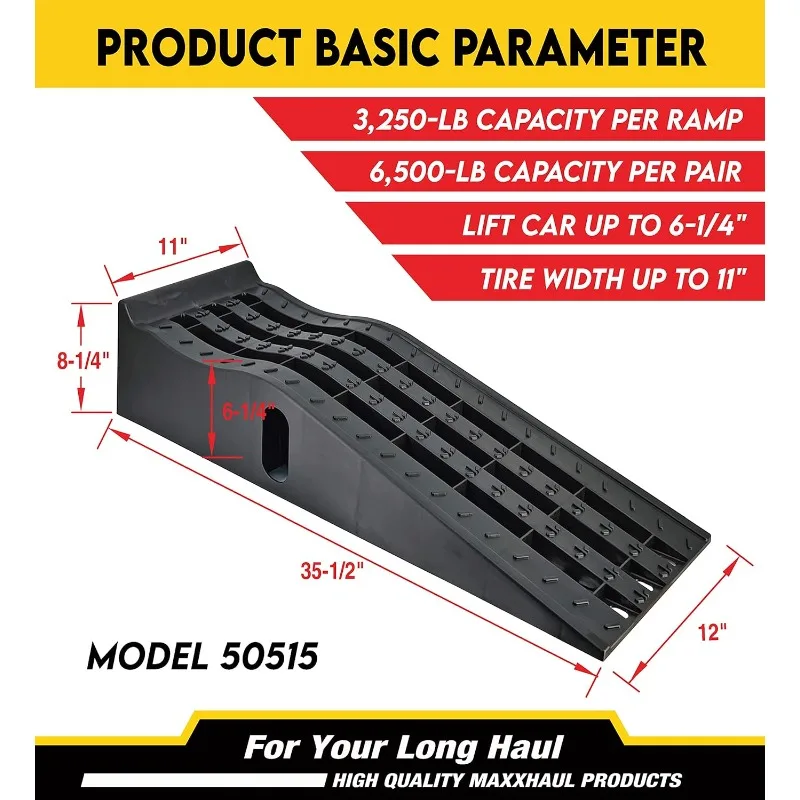 50515 6" Lift Car Ramp 6,500 Lbs Capacity Per Pair 3,250 Lbs Per Ramp, 2- Pack , Black