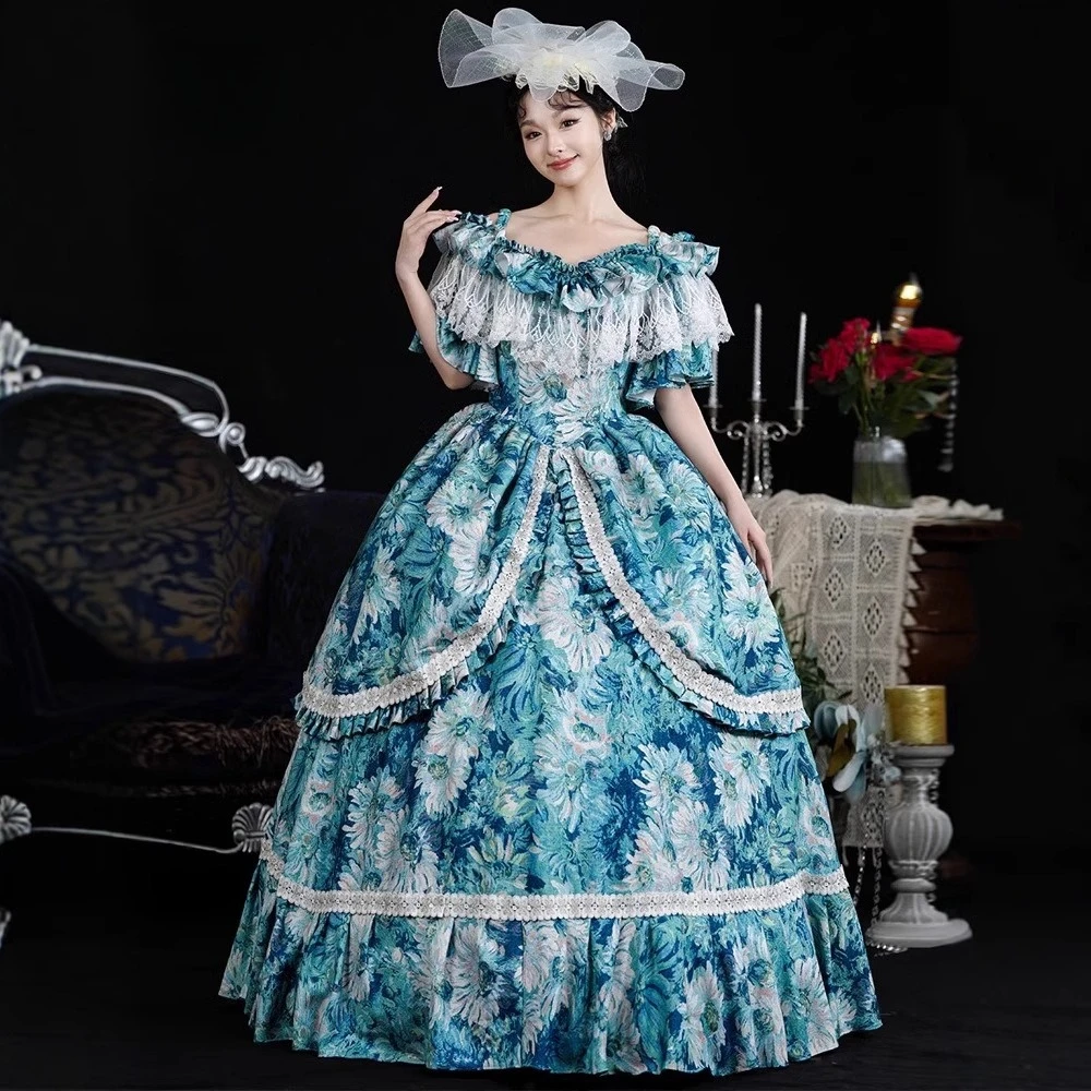 ยุโรปพิมพ์ศาลชุดขุนนางชุดวันเกิดบทบาทเล่นเกมโต๊ะละครภาพ masquerade เจ้าหญิง Glamorous ชุด