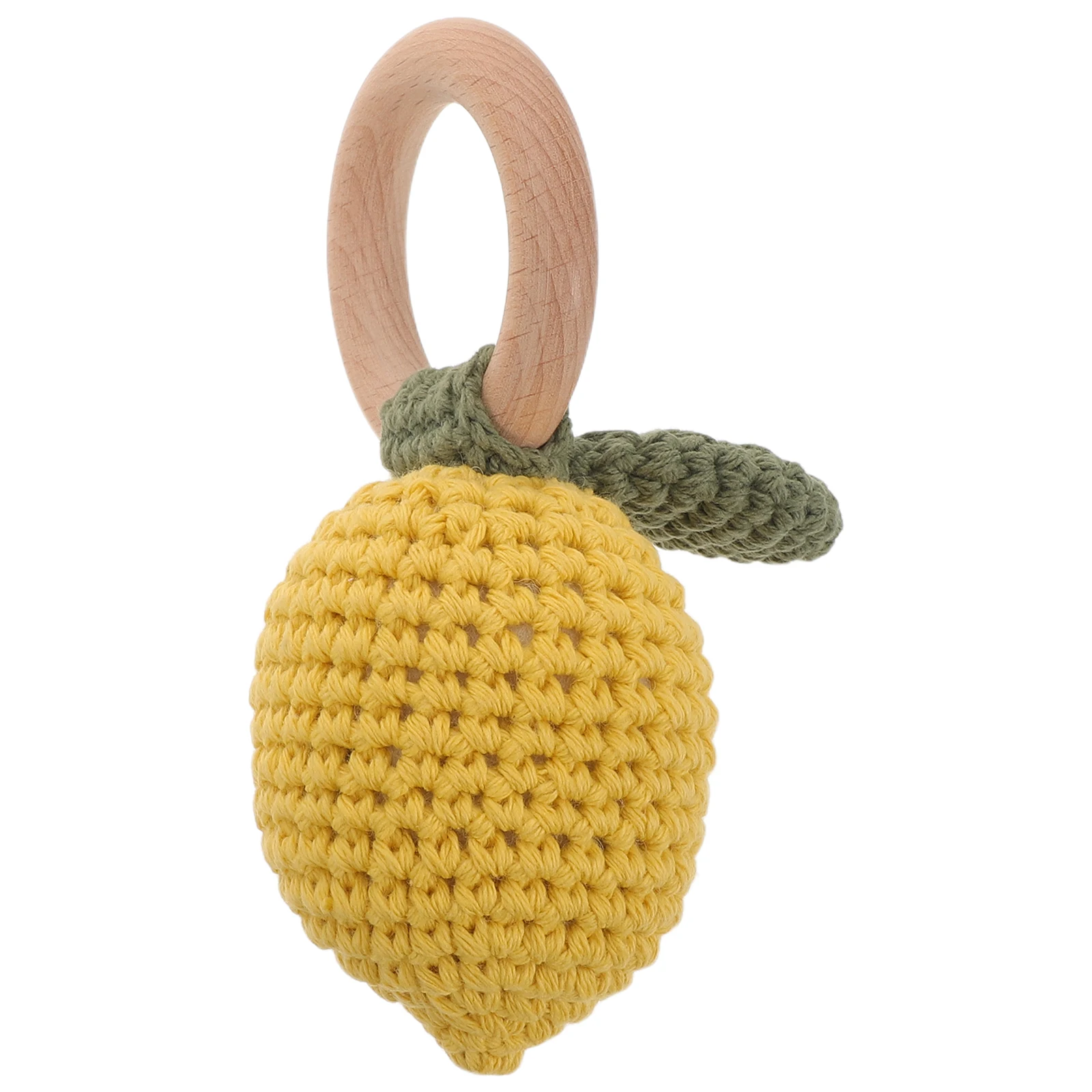 Mordedor de Madera para Bebé con Forma de Limón de Ganchillo, con Anillo de Madera, Mordedor Sensorial Educativo para Recién Nacidos, Hecho a Mano