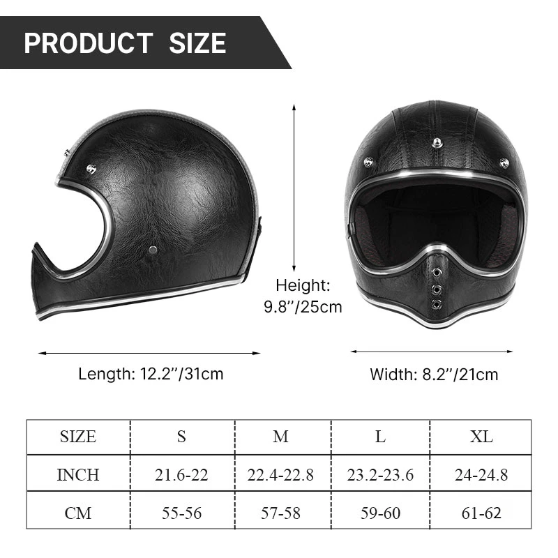 Vintage Style Yellow Leather Motorcycles Full Helmet with Free Goggles Washable Replaceable Inner Lining All Season Use Strong E