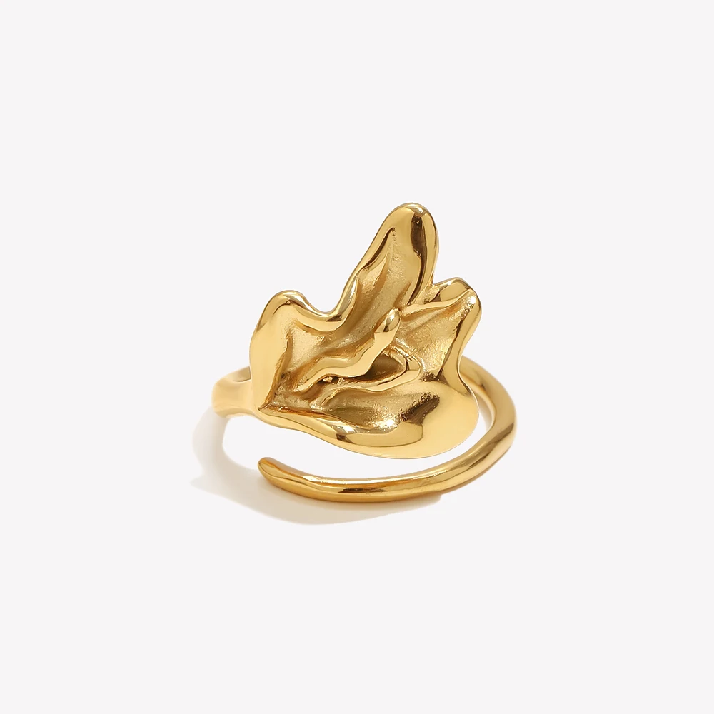 E.B.belle Abstract Irregular Wave Open Ring 316L Stainless Steel 18K Gold Plated Rings For Women Fashion Elegant Accessories New