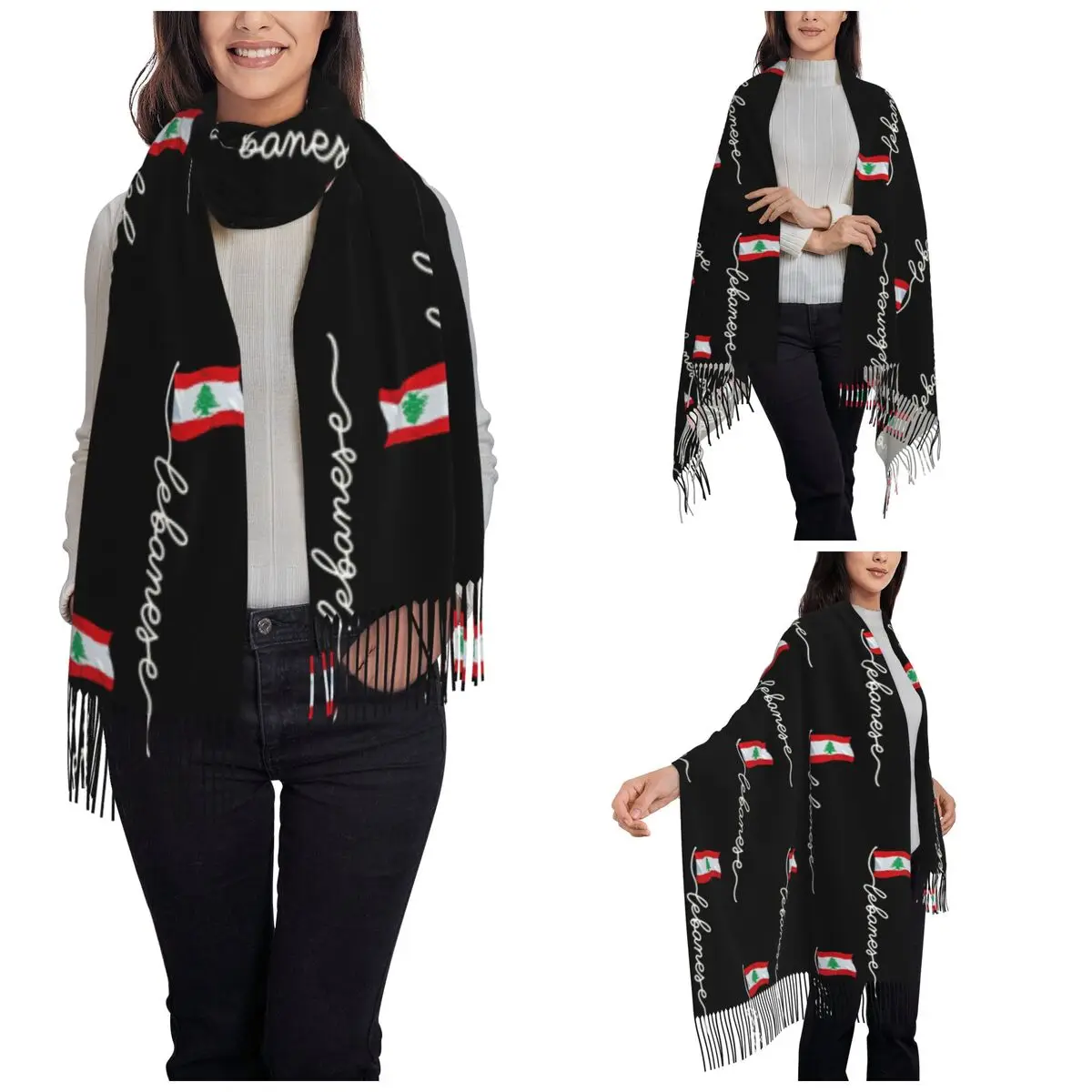 Lebanon Signature Lebanese Shawl Wraps Womens Warm Long Soft Scarf Pashminas Tassel Scarves