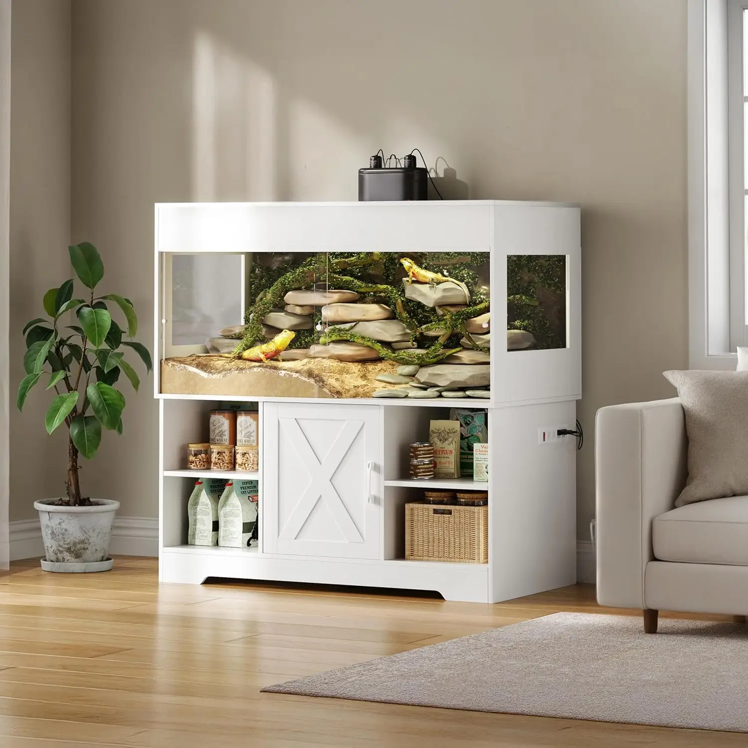 

120 Gallon Terrarium with Stand 4x2x2 Reptile Enclosure Tank for Bearded Dragons Snakes Lizards Large Vivarium Habitat