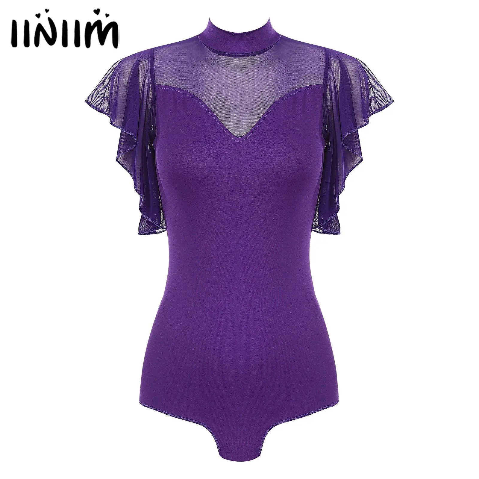 

Womens Latin Dance Bodysuit Tops Adult Short Sleeve Mock Neck Leotard Ballroom Samba Dancing Practice Competition Costumes