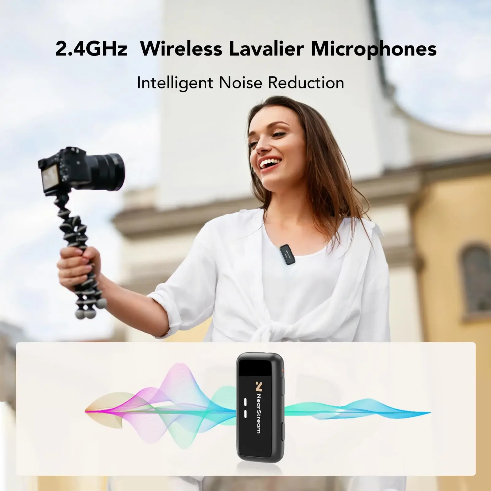 NearStream Lavalier Wireless Microphone AI-Noise-Canceling 656ft 200m Transmission Real-Time Plug-and-Play for PC iPhone Android