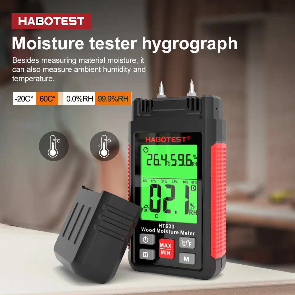 Digital Medidor de Umidade de Madeira Água de Parede Tester Medidor de Umidade Display Lcd Cimento Tijolo Ht633