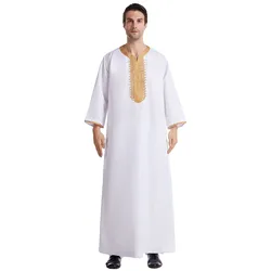 Muslim Middle East Men's Short Sleeves Ramada Robe Arab Cardigan Robe Emborider Islamic Kaftan Thawb Maxi-Muslim Dubai