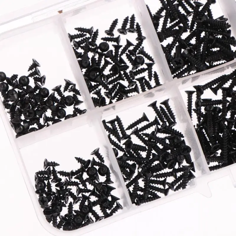 400/800PCS M2 Black Self Tapping Screws Assortment Kit Locking Screws And Wood Screws Boxed Hardware Accessories With Box