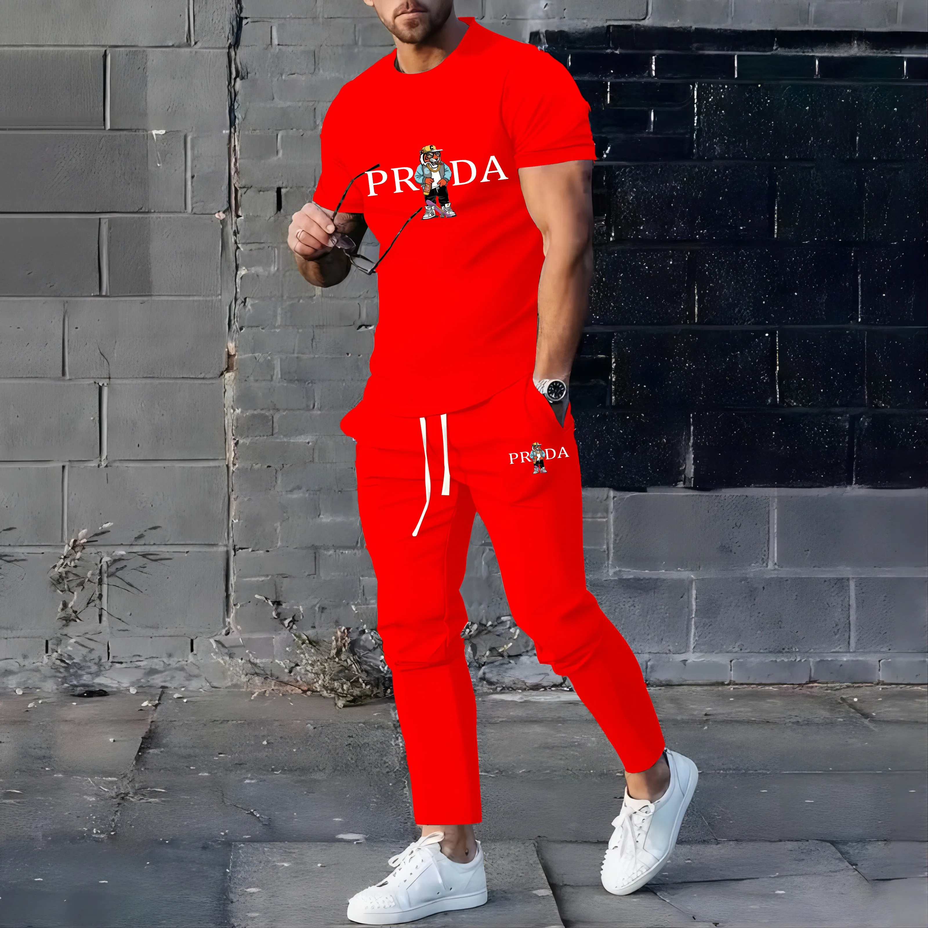 

Summer Fashion Pants Set Men's T-shirt+Pants Sports Set Sports Set Sports Set Men's Sports Set Casual Loose Pants Set