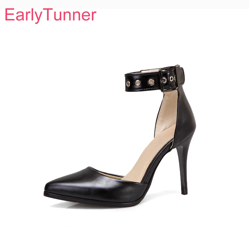 

2026 Summer Mature Women Ankle Strap Sandals Pointed Toe High Stiletto Heels Lady Shoes Large Small Plus Size 12 33 46 50