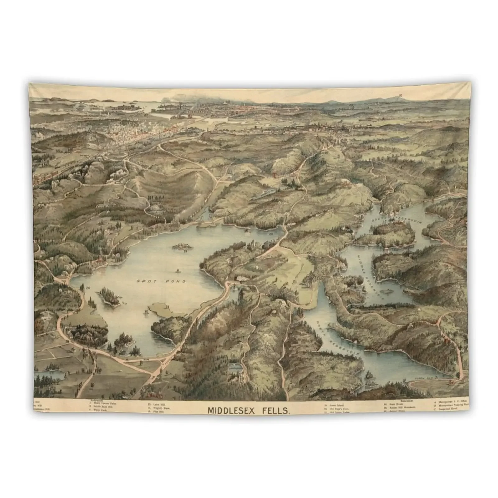 Vintage Middlesex Fells Reservation Map (1903) Tapestry For Bedroom Room Decor Aesthetic Tapestry