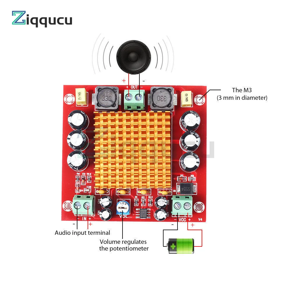 XH-M544 Digital Audio Amplifier Board TPA3116DA Mono Digital Power Supply Audio Amplifier Power Amplifier Board 150W  DC 12V 24V