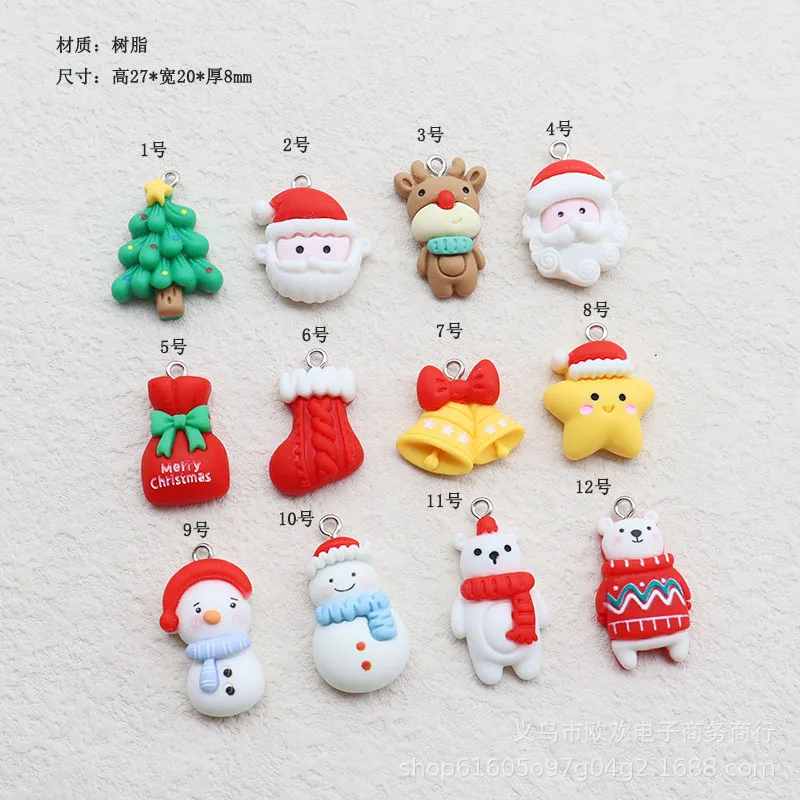 Newly Arrived Jewelry Multi-color Resin Elk Christmas Tree Santa Bell Pendant UNISEX Christmas Themed Party Jewelry Pendant