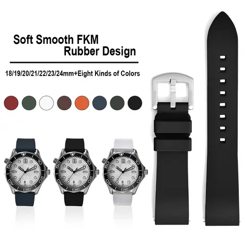 Cinturino in caucciù fluoro FKM liscio 18/19/20/21/22/23/24mm cinturino sportivo impermeabile a sgancio rapido per orologio Omega AP Seiko Rolex