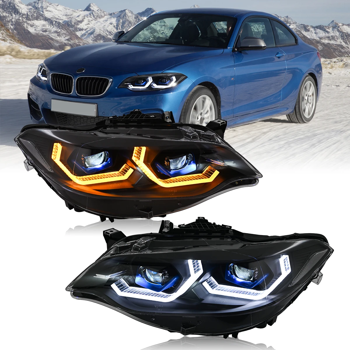 Coppia di lenti per proiettore LED per BMW F22 F23 228i XDrive 230i M235i M240i 2014-2018, ricambio per fari alogeni/xeno originali (non compatibile con LED originali)