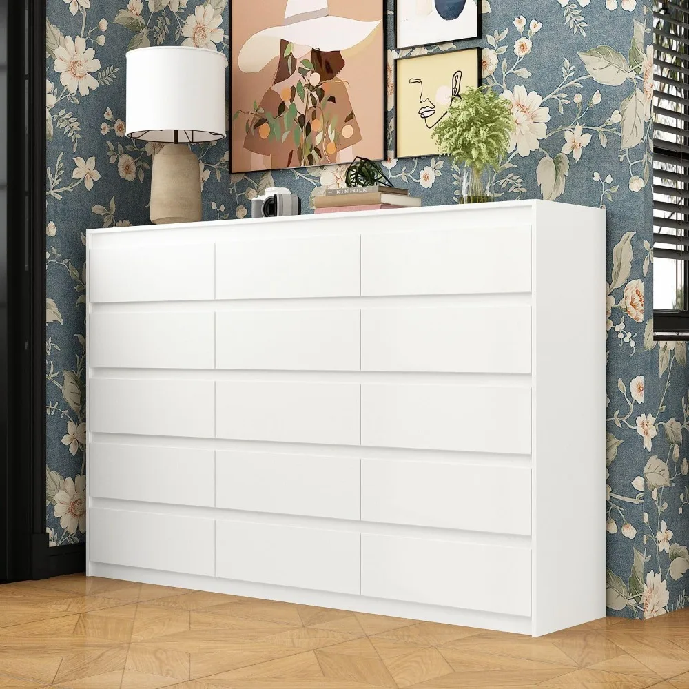 Dresser Chest of Drawers 15 Drawer Dresser, Modern Dresser 15 Drawer Chest Dresser for Living Room Bedroom, No Handle Desige