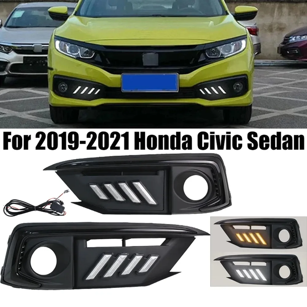 

For 2019-2021 Honda Civic LED DRL Daytime Turn Signal Light White & Yellow LED