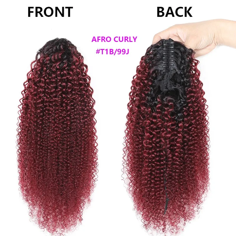 شعر بشري أفرو مجعد على شكل ذيل حصان 3C 4A مشبك ذيل T1B/4/27 # مشبك قابل للتعديل، لون طبيعي عالي الجودة، سهل الارتداء