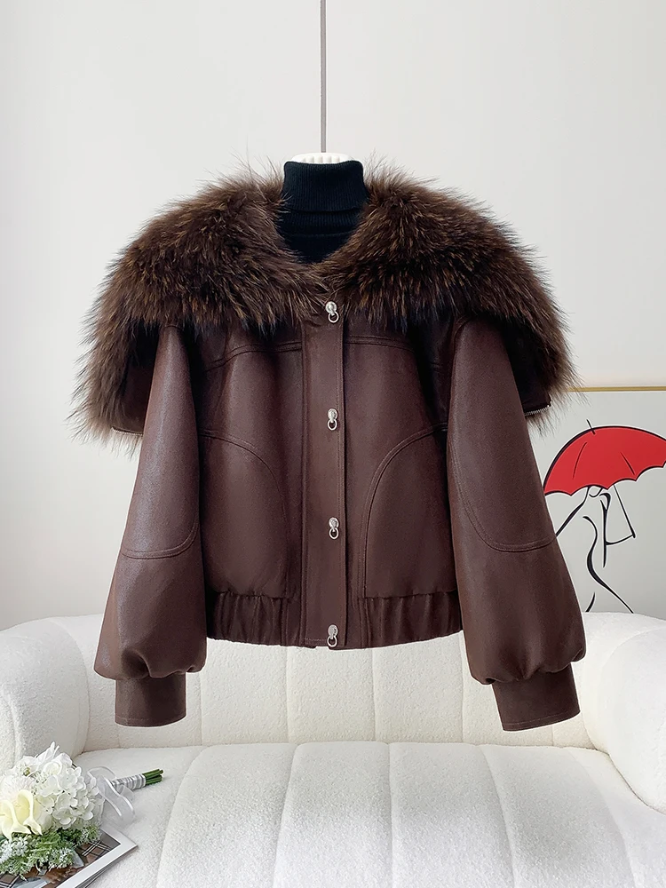 

Puffer Jacket Winter Real Natural Fur of raccoon fur Collar Thick Warm Women Duck Down Jacket Casual Short Fox Fur Coat Outwears