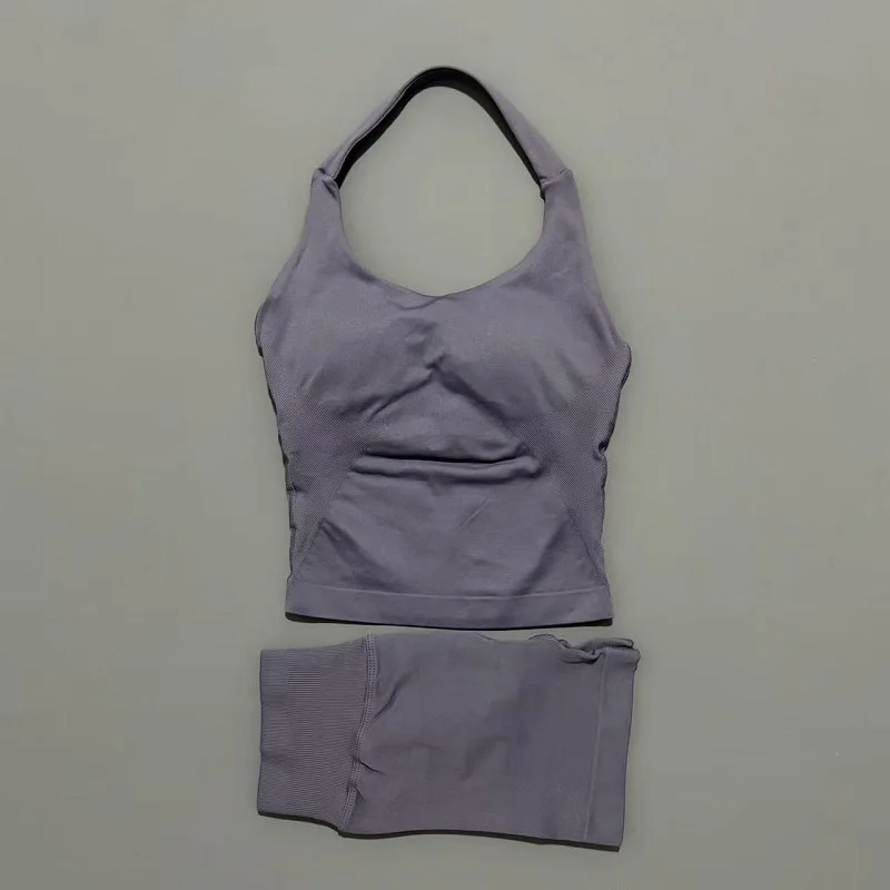 2-delige HISTELLO Halter Top Strappy BH Shorts Set Dames Yoga Workout Kleding Naadloos Vest Hip-Lifting Sportlegging Gympak