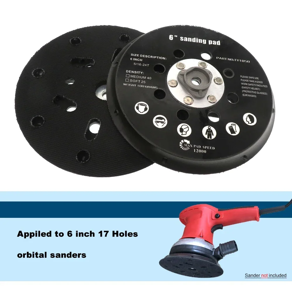 Sanding Pad 6 Inch 150mm 17 Holes 5/16”-24 Thread Backing Plate Hook Loop  Abrasive Power Tools  for Dual Action Polisher