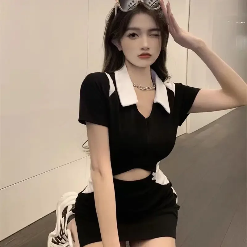 Mini abiti aderenti da donna Hotsweet scava fuori estate elegante casual streetwear semplice quotidiano a vita alta tutto-fiammifero trendy Ulzzang