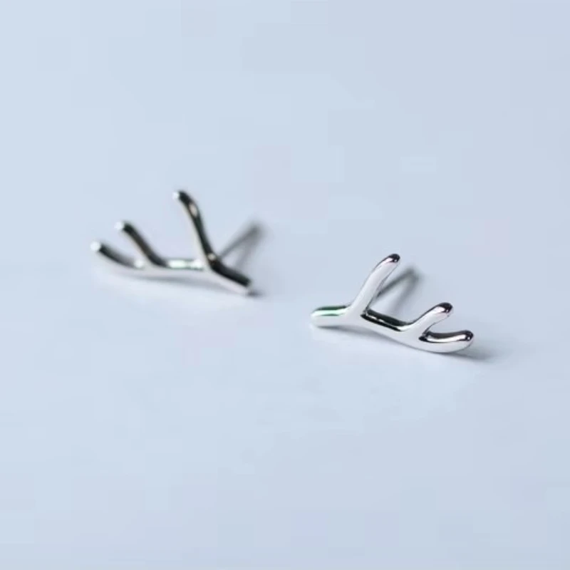 Real 100% 925 Sterling Silver antlers Stud Earrings for Women Girls Fashion sterling-silver-jewelry brincos brinco