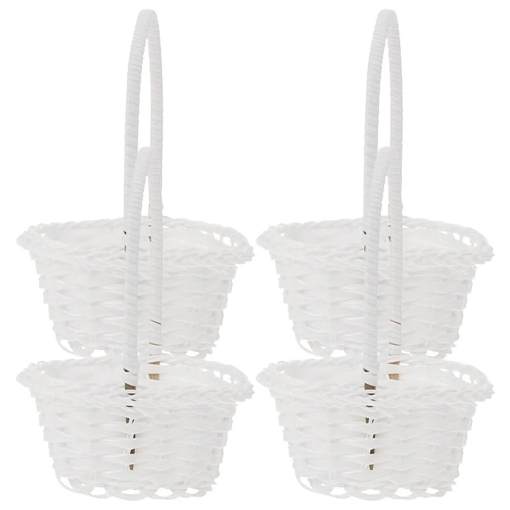 4Pcs Rustic Woven Flower Baskets Lightweight Portable Handheld Storage Baskets for Wedding Flower Girl Party Decor