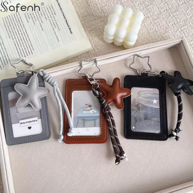 1 PCS Portable INS Card Holder PU Leather Y2k Idol Photo Cards Sleeve Photo Display Pendant Cards Cover