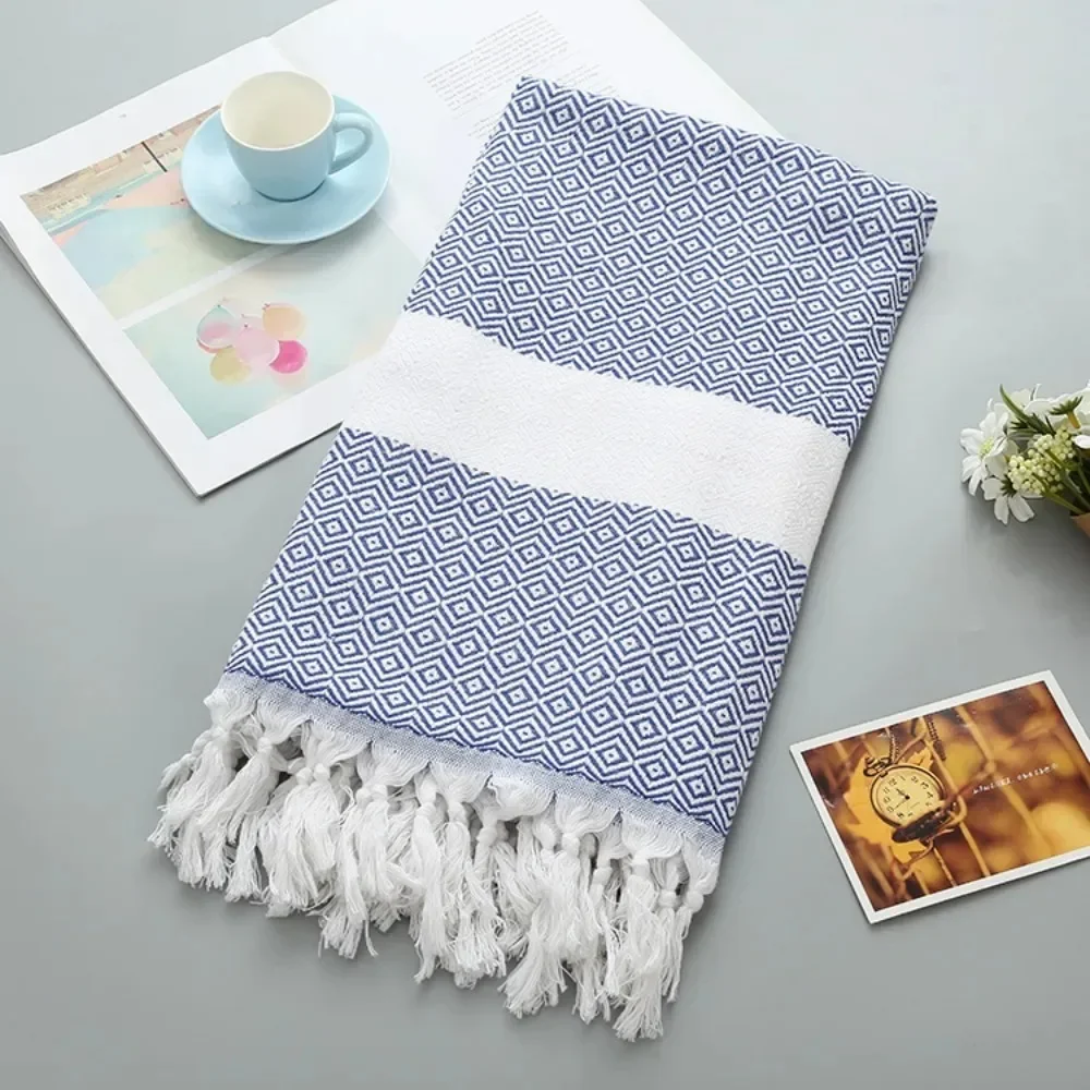 2024 Thickened Polyester/Cotton Plain Türkiye Tassel Diamond Beach Towel,Jacquard Diamond Patterned Bath Towel