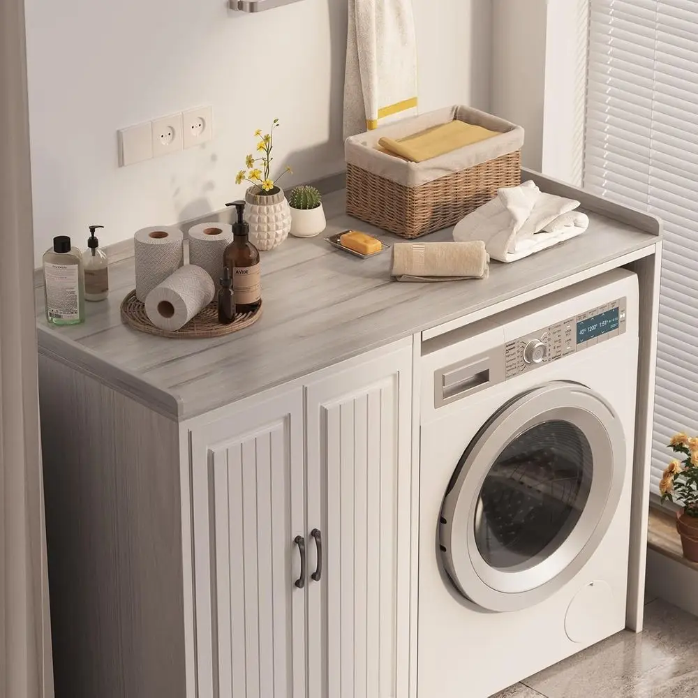 

Oak Melamine Laundry Countertop with Edge Rails - 27.5x54 for Efficient Space Organization